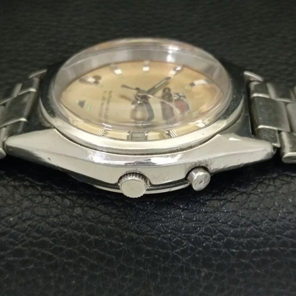 Vintage 1975 Orient Automatic Mens Silver Watch W/daydate & Patina accents